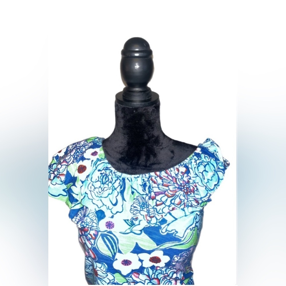 Lilly Pulitzer Blue Ruffled Cap Sleeve Blouse - Picture 3 of 5